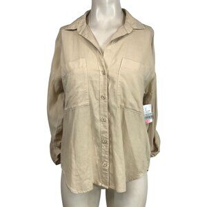 CLOTH & STONE - WOMEN'S SMALL - WARM OAT LONG ROLL UP SLEEVE BUTTON UP TOP SHIRT